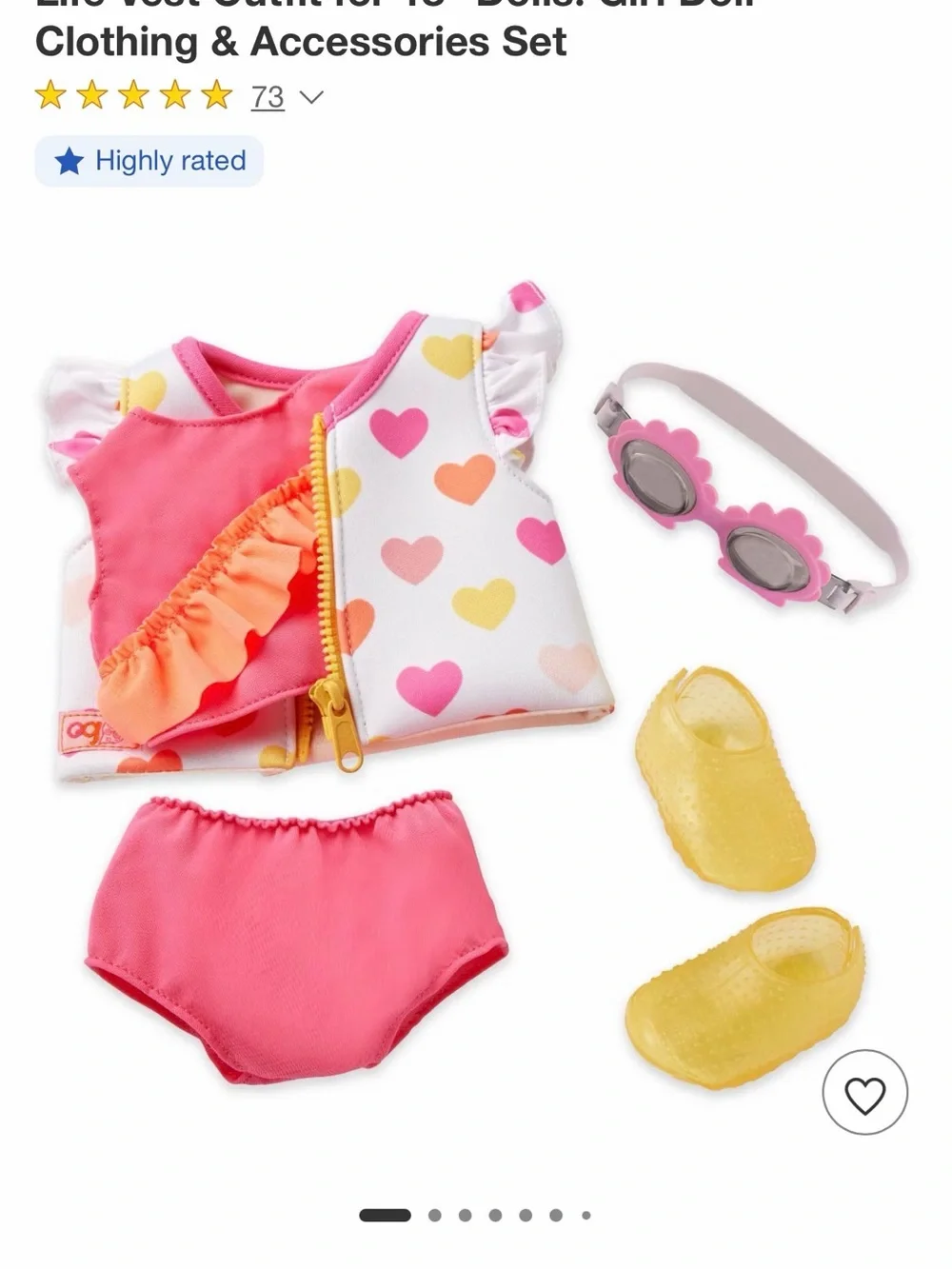 Our Generation Love to Swim Heart Print Life Vest Outfit Accessories for 18”Doll